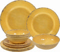 12-Piece Rustic Melamine Dinnerware Set for 4 - Durable Farmhouse