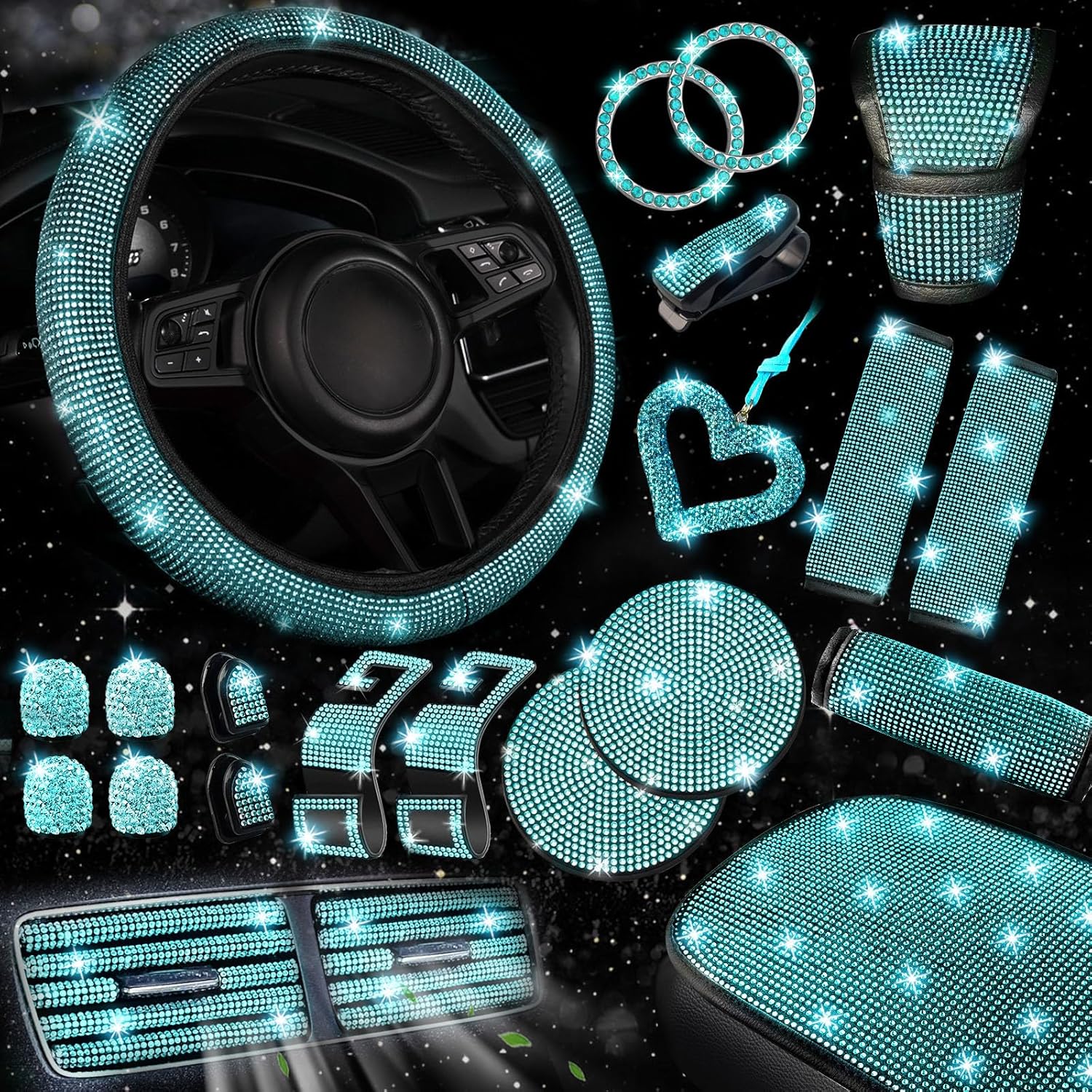 Bling Car Accessories Set for Women - 30 Pcs Stylish Kit
