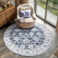 jinchan Round Rug 5ft Vintage Floral Distressed Design - Machine
