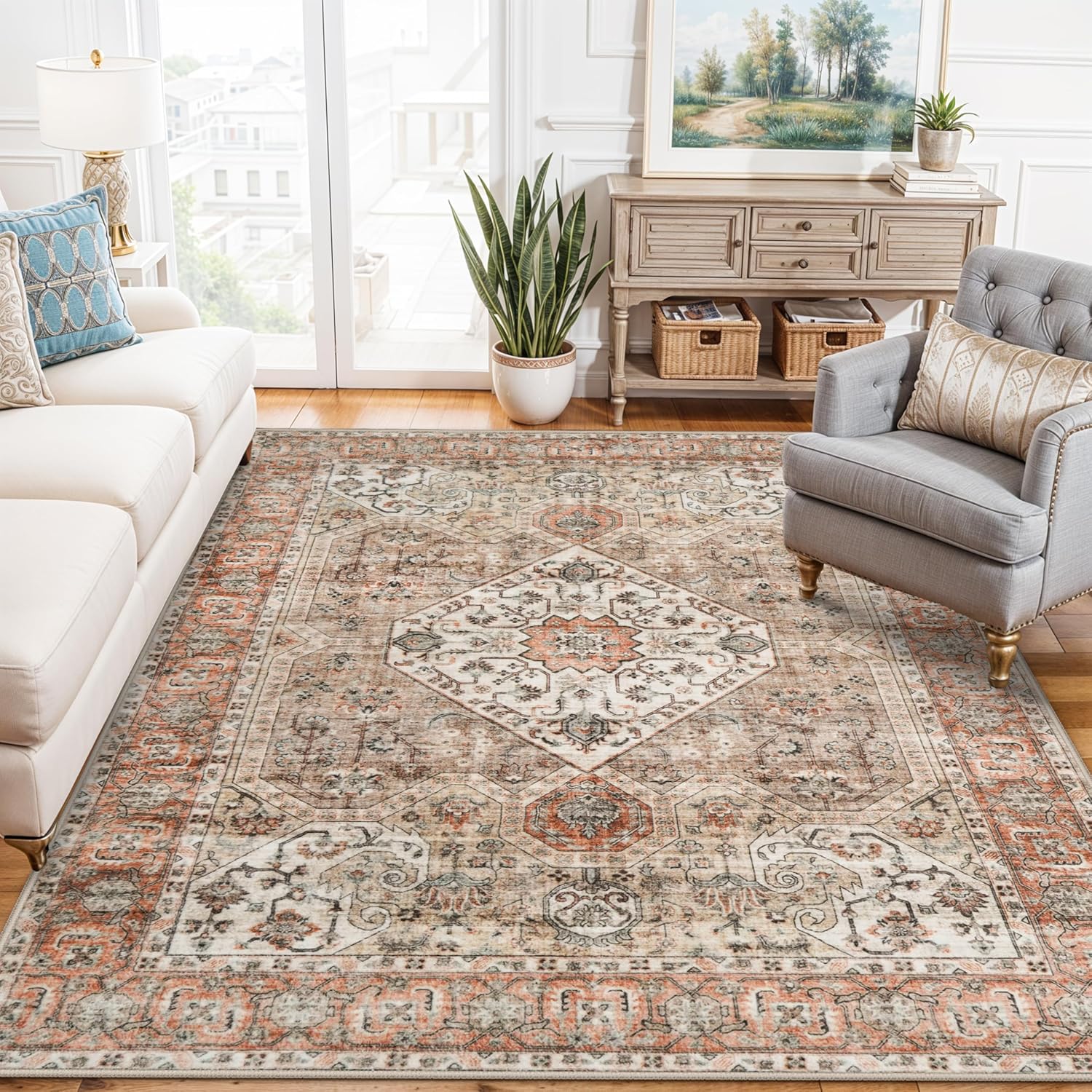 Washable 5x7 Living Room Rug: Soft Non-Slip Area Rug for Home