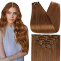 Full Shine Auburn Clip in Hair Extensions 18 in 7 Pcs - Bold Copper