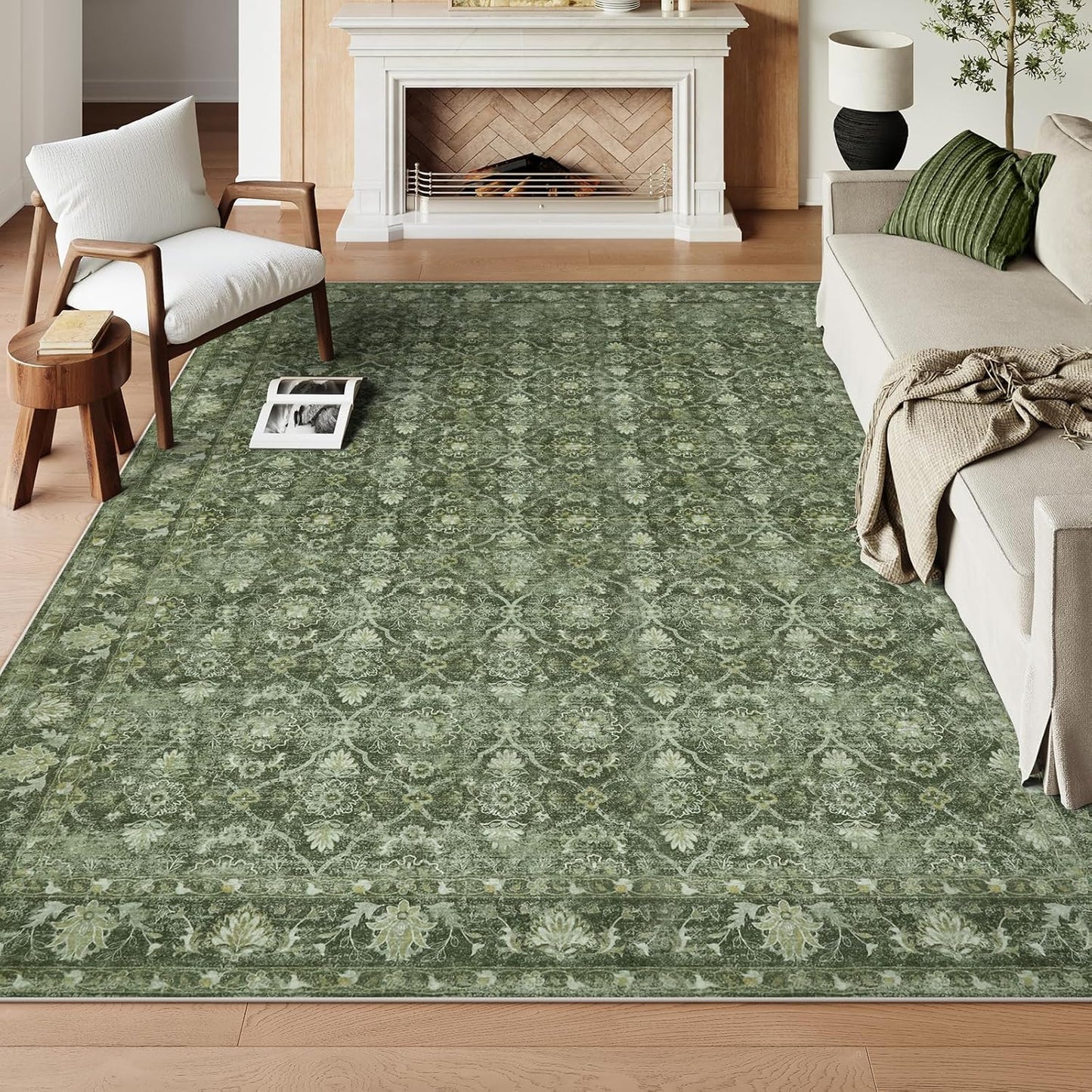 Vintage Green Area Rug 8x10 for Living Room and Bedroom Use