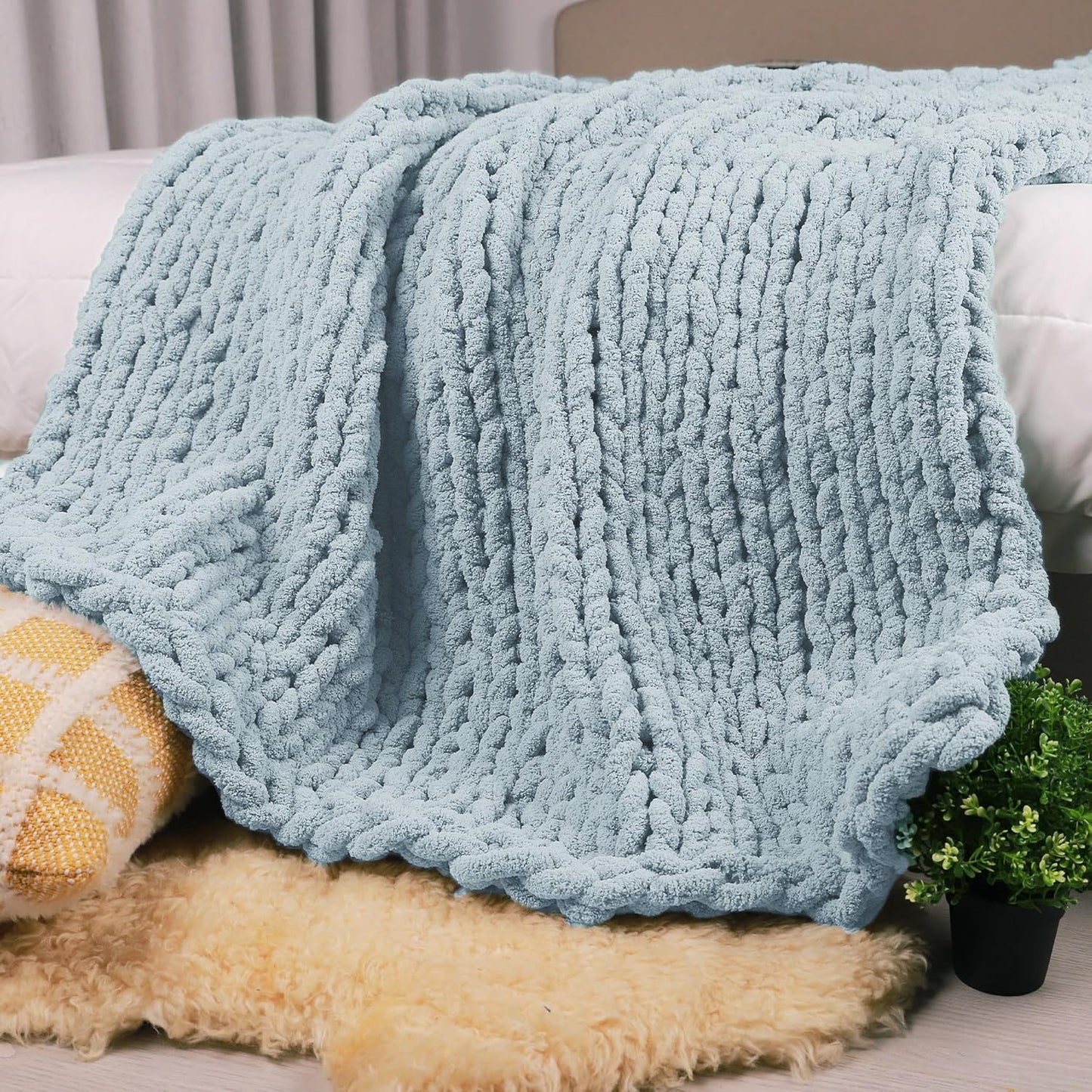 Chunky Knit Throw Blanket 50in X 60in for Cozy Autumn Evenings