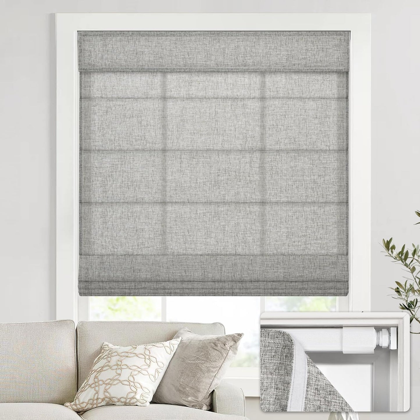 No Drill Cordless Roman Shades for Windows - Light Filtering Grey