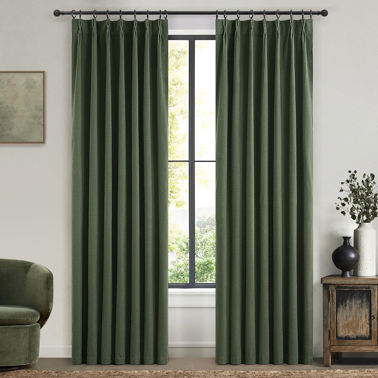 Dark Olive Green Bedroom Curtains Set for Full Light Blocking
