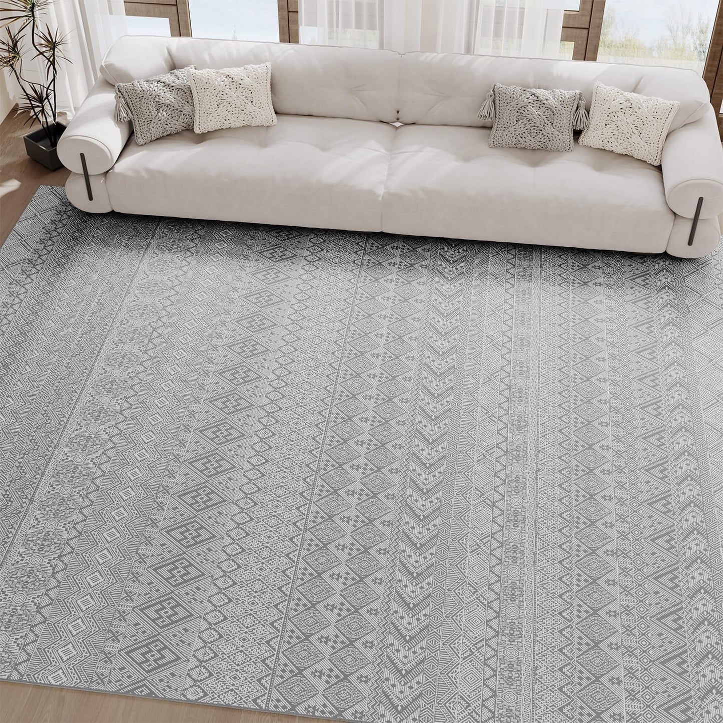 Soft Washable Area Rug 5x7 - Non-Slip Grey