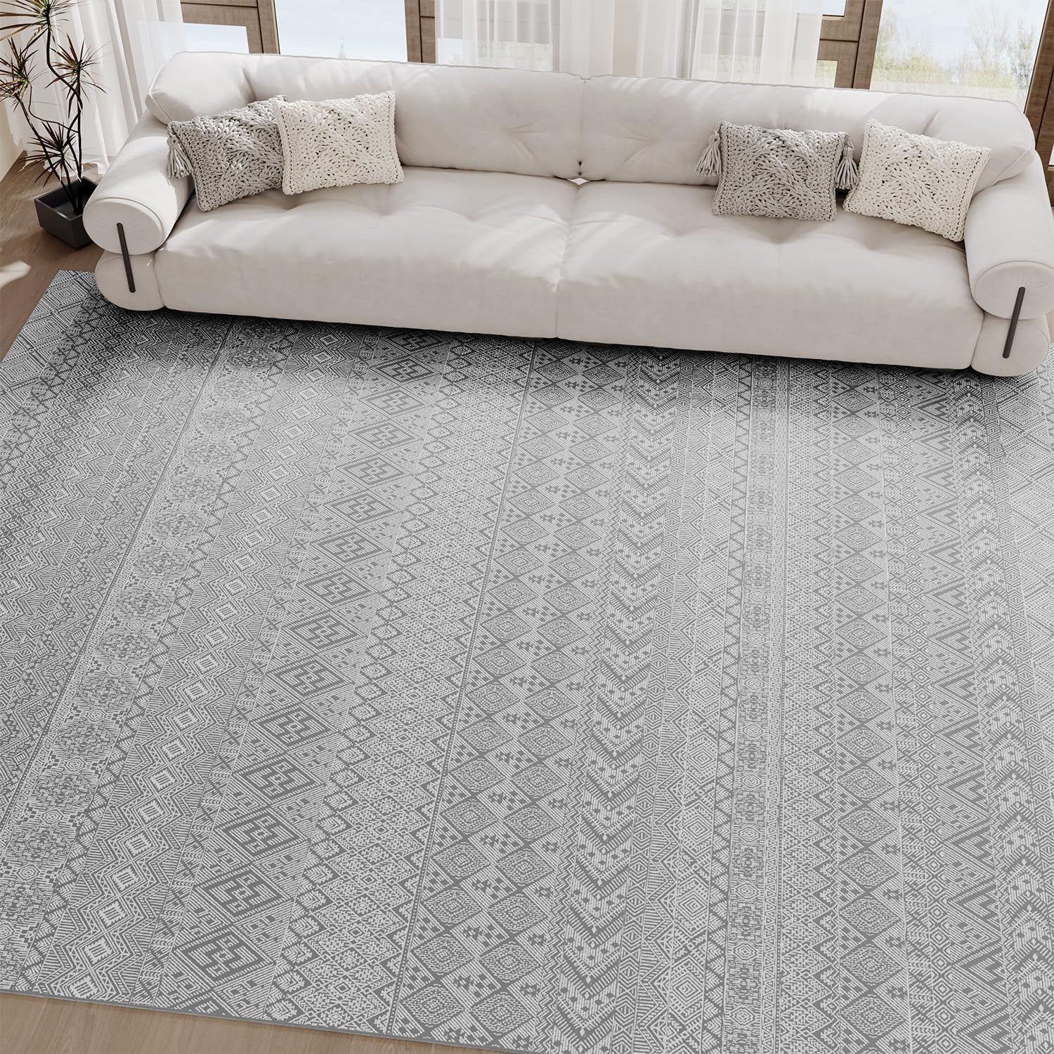 Soft Washable Area Rug 5x7 - Non-Slip Grey