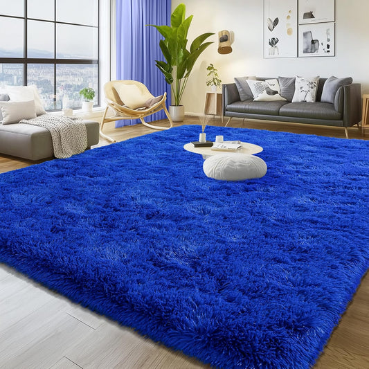 Large 8x10 Area Rugs for Living Room, Bright Blue Soft Shag