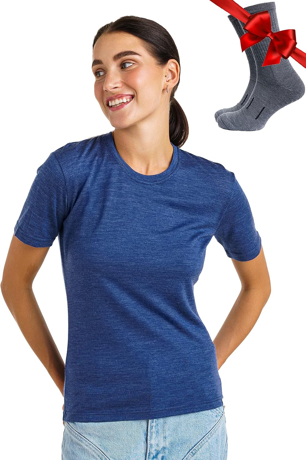 Merino Wool T Shirt Women - Soft Moisture-Wicking Tee & Socks