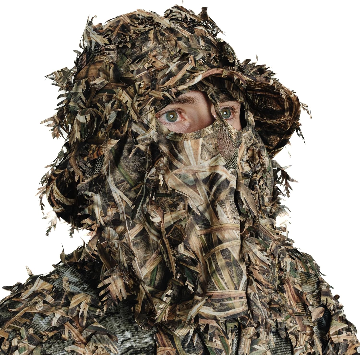 QuikCamo 3D Leafy Camo Face Mask Bucket Hat for Hunting