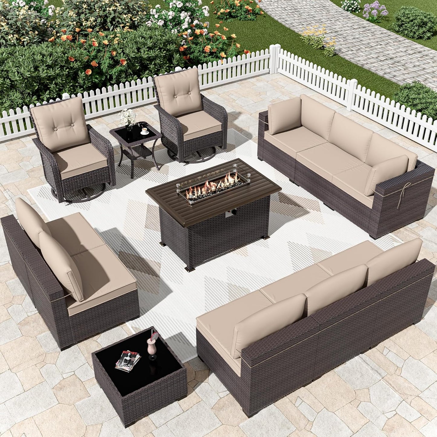Kurapika 13 Pieces Patio Furniture Set with Fire Pit Table