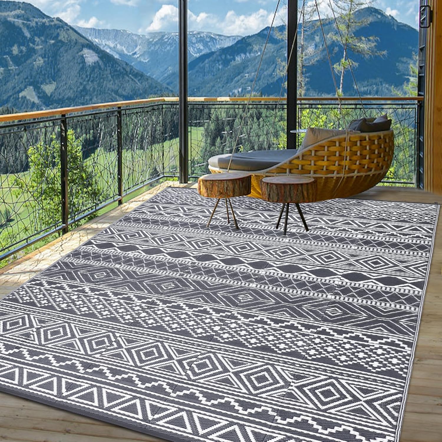 GlowSol 8x10 Outdoor Rug Waterproof Carpet for Modern Camping