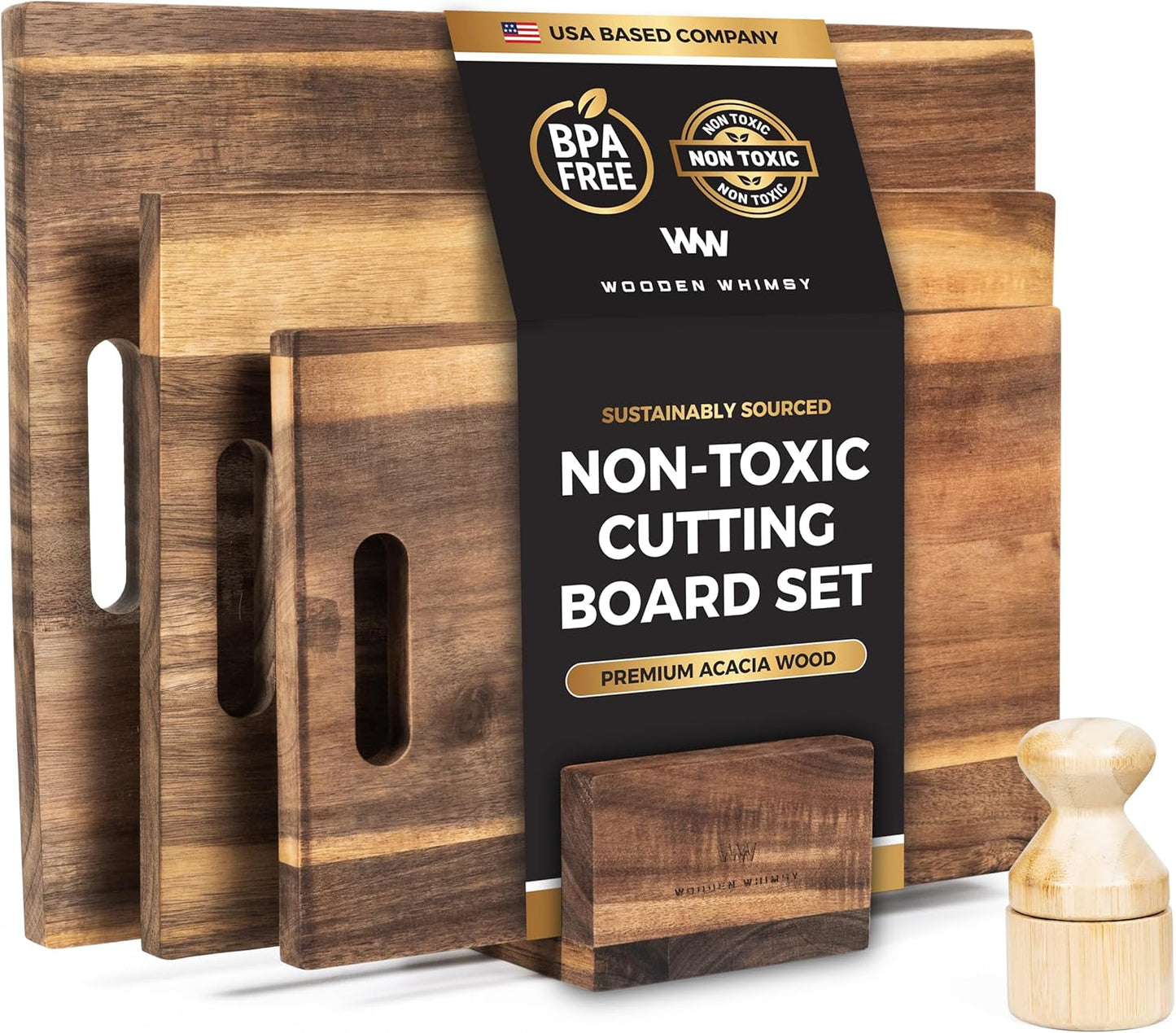 Modern Acacia Cutting Board Set for Food Prepping and Charcuterie