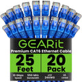 Cat 6 Ethernet Cable Pack 20-Pack 25 ft - Reliable 10 Gbps LAN