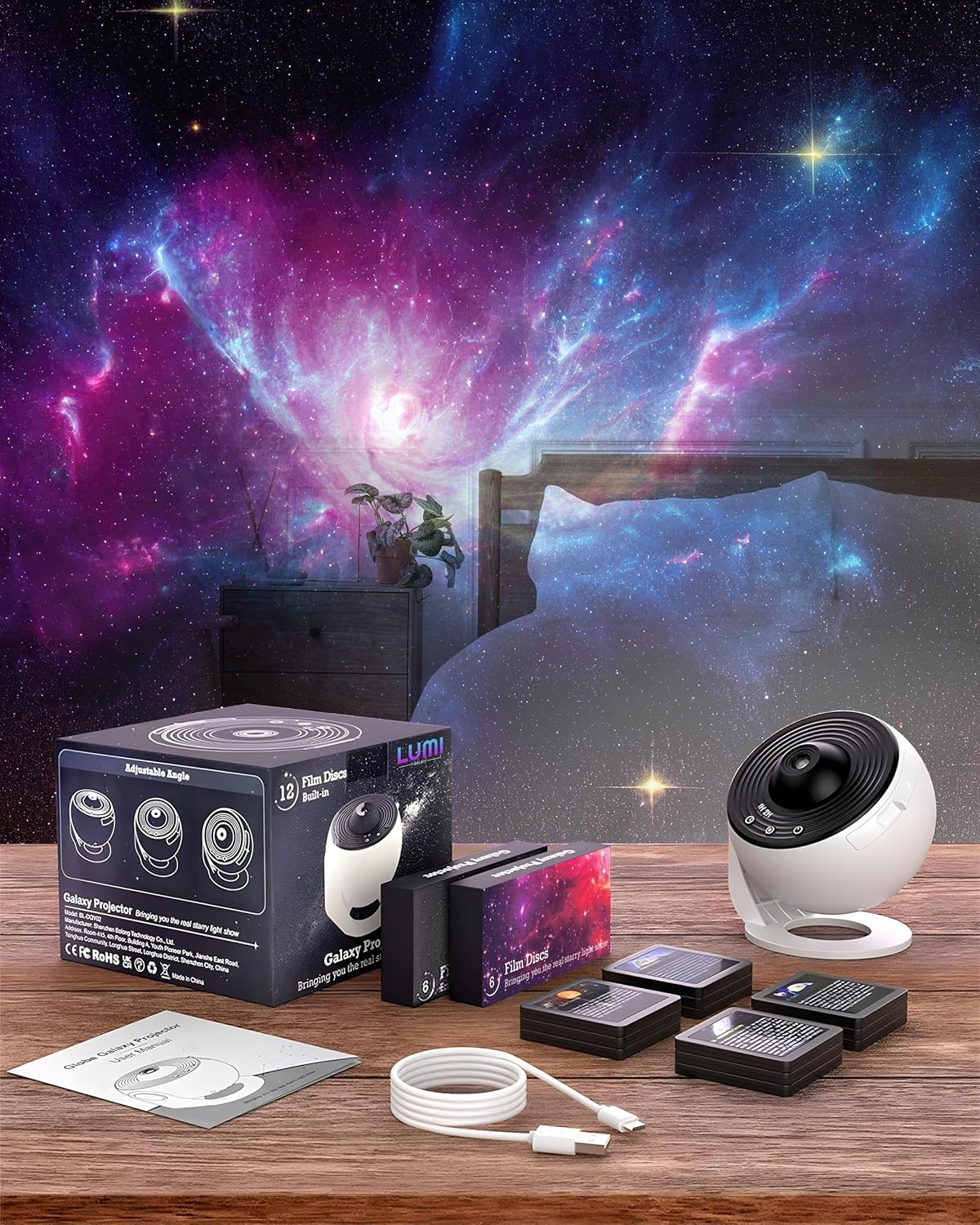 LUMI GALAXY: 360 Rotating Star Projector with 12 HD Films
