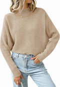 Turtleneck Batwing Ribbed Knit Pullover Sweater - Cozy, Lightweight