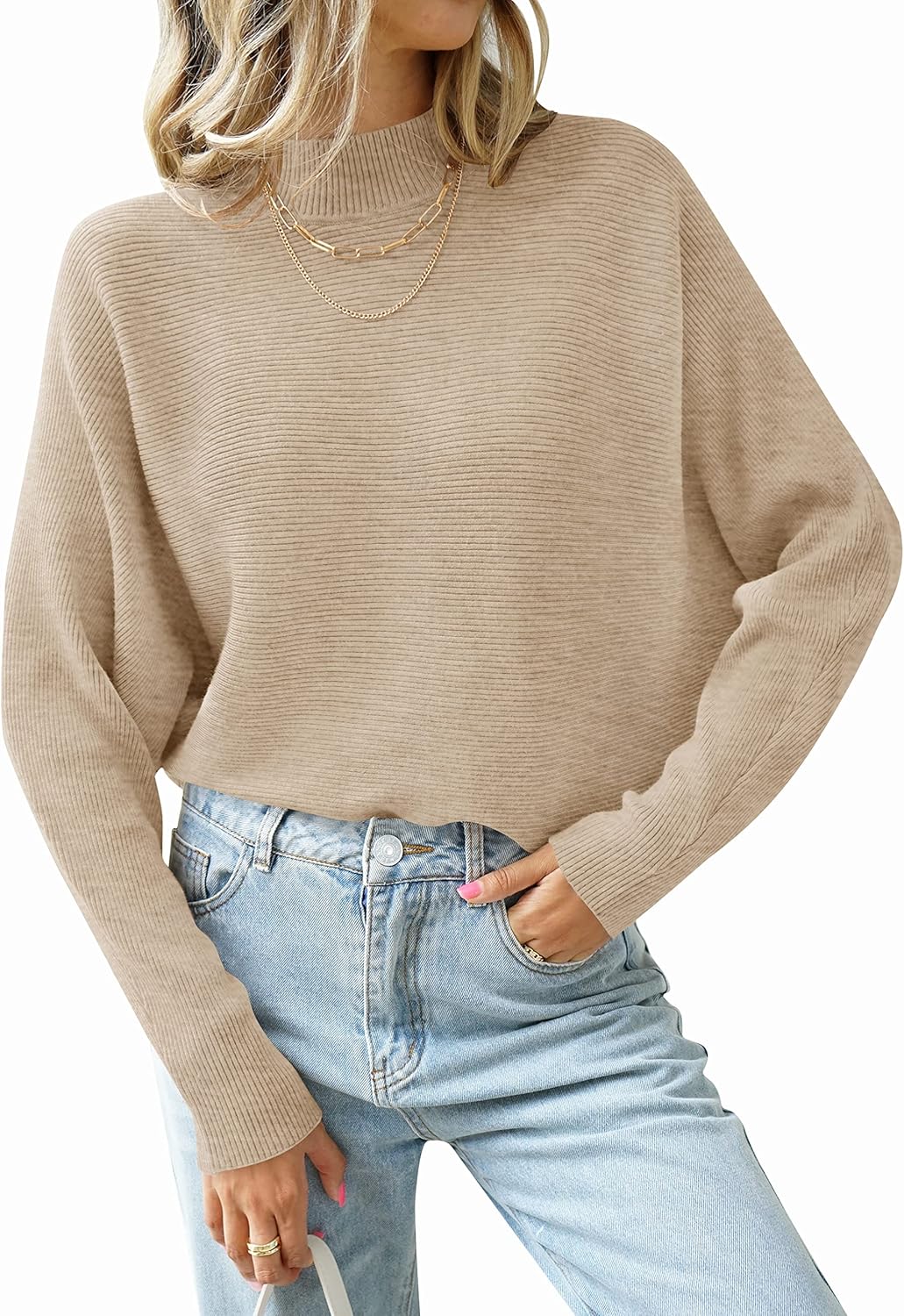 ZESICA Women's Turtleneck Batwing Long Sleeve Sweater Top