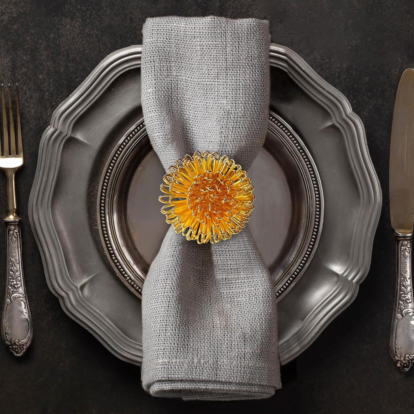 Elegant Gold Napkin Rings Set of 16 for Festive Table Decor
