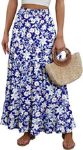 Womens Maxi Skirt Elastic High Waist Tiered A-line - Flowy Boho