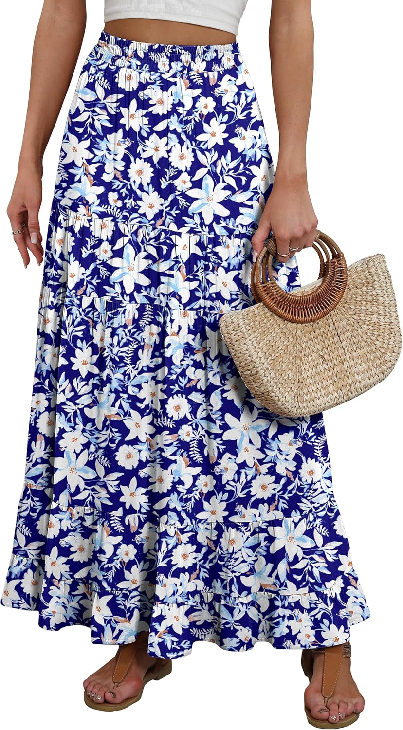 ANRABESS Womens Maxi Skirt High Waist A-line Flowy Pleated