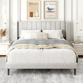 Queen Size Sand Upholstered Wingback Bed Frame - Sturdy Support