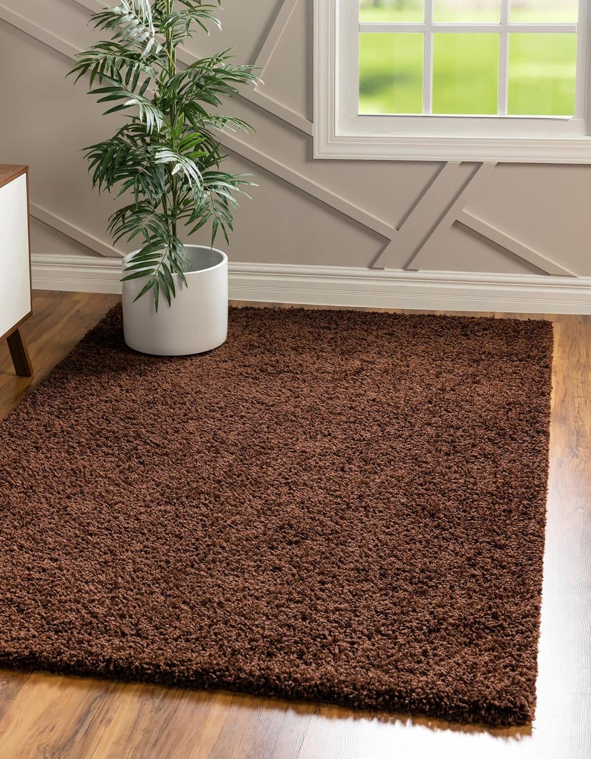 Uber Cozy Solid Shag Collection Rug 7ft x 10ft Chocolate Brown
