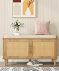 Rattan Shoe Storage Bench 15in D x 39.4in W with Cushion - 8-12 Pair
