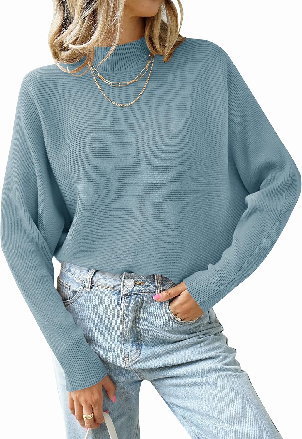 ZESICA Women's Turtleneck Batwing Long Sleeve Sweater Top
