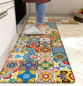 Boho Kitchen Rugs Set 2 Memory Foam Colorful Tile Mats - C2