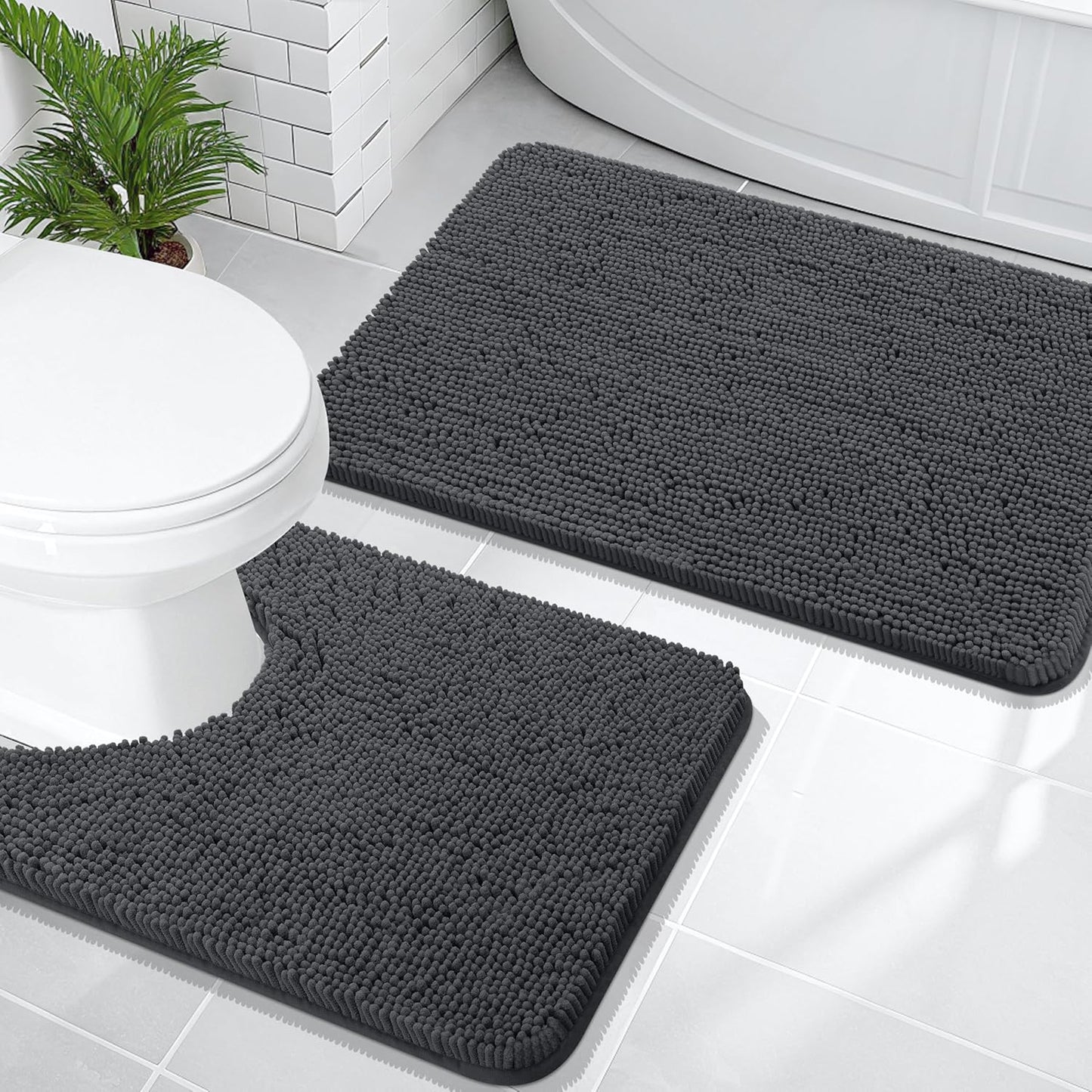 OLANLY Chenille Bath Mats Set - Soft Absorbent Rug for Home