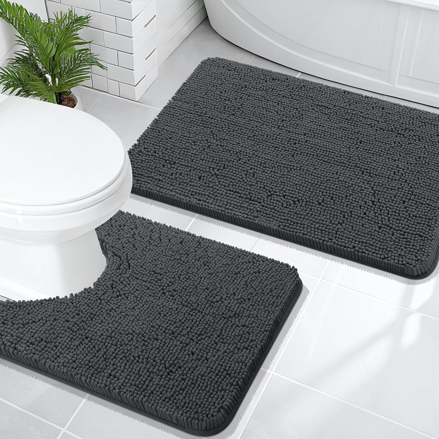 OLANLY Chenille Bath Mats Set - Soft Absorbent Rug for Home