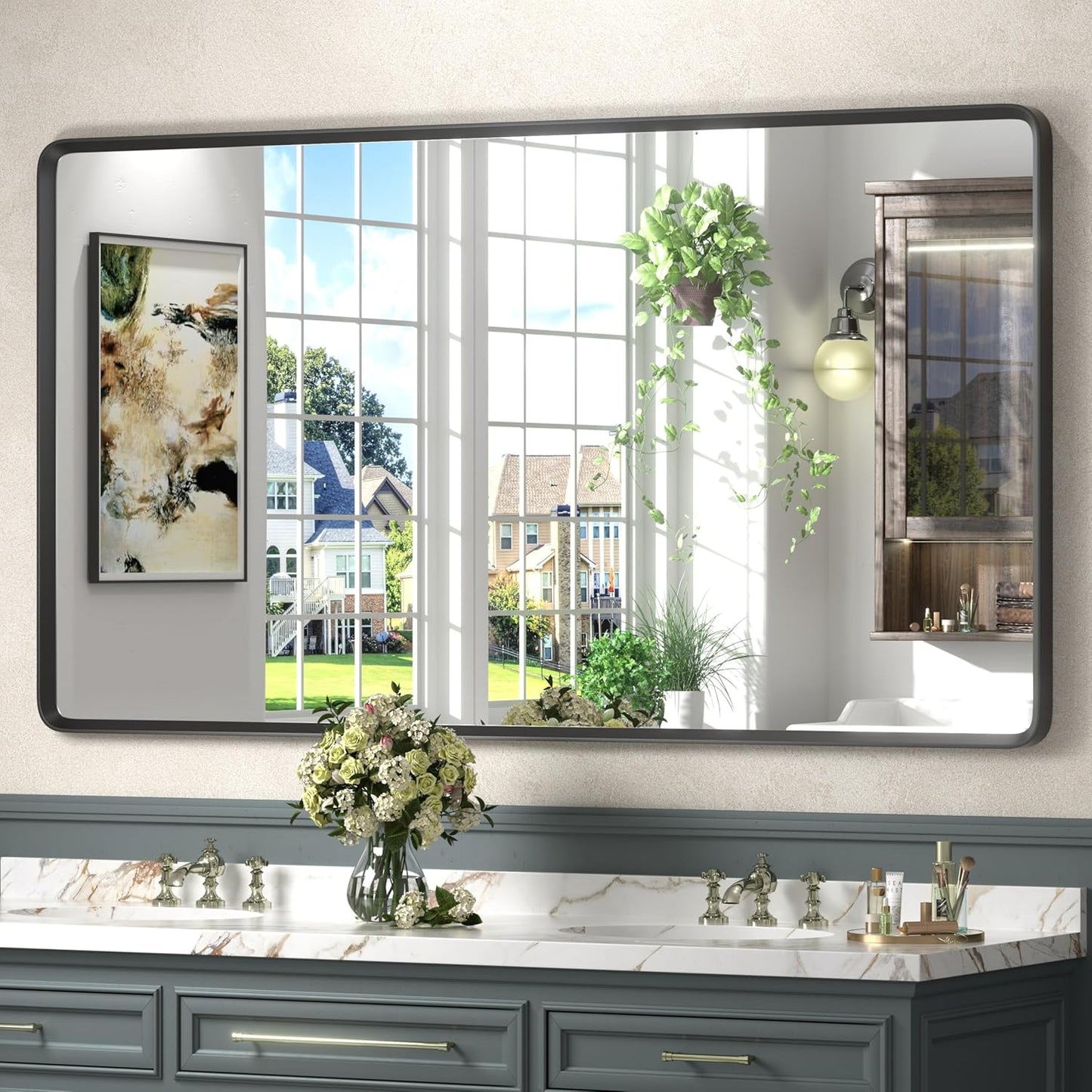 55x30 Black Matte Mirror for Bathroom with Anti-Rust Features