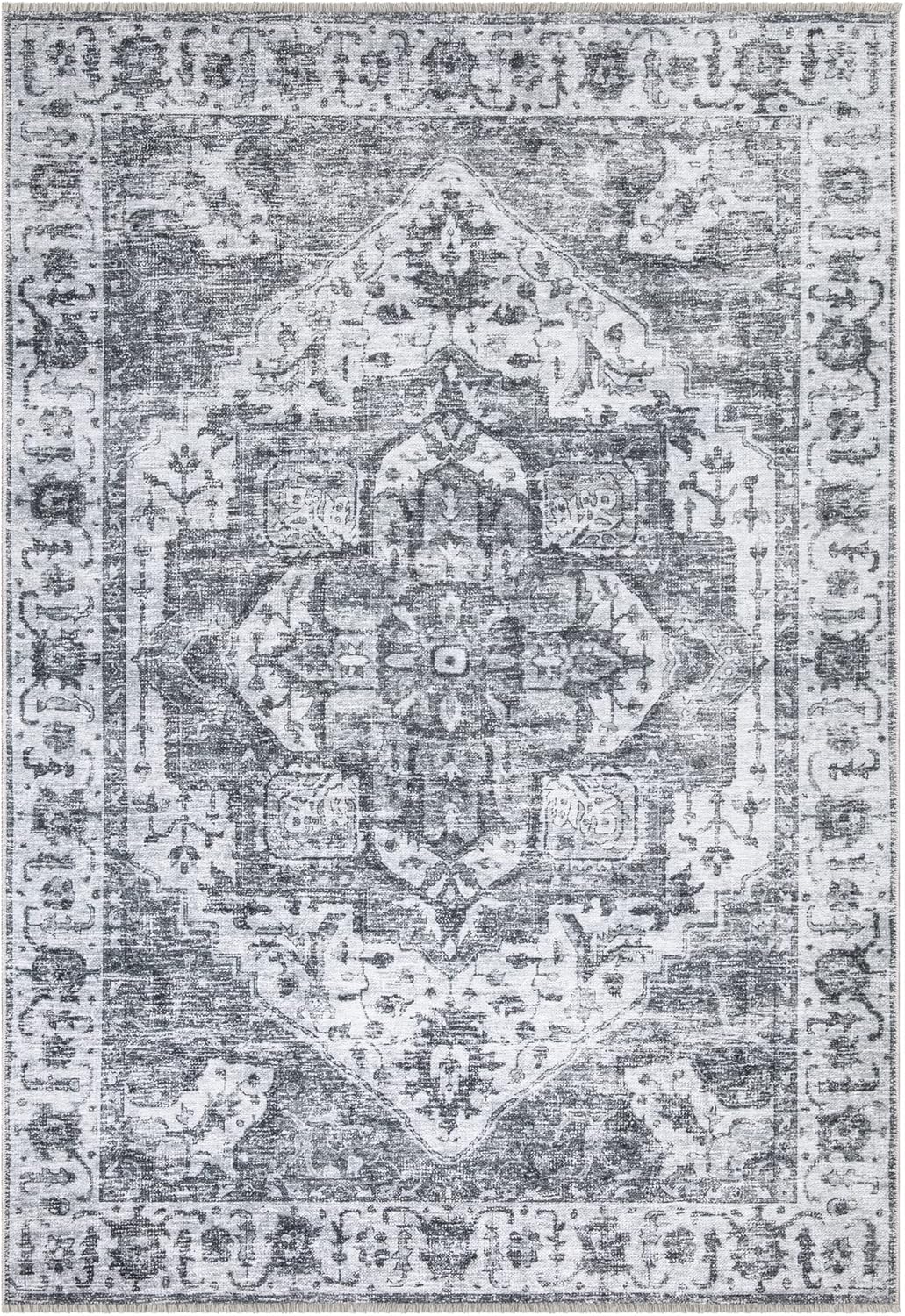 Caria Washable Non-Slip 3x5 Rug - Stylish Silver/Dark Gray