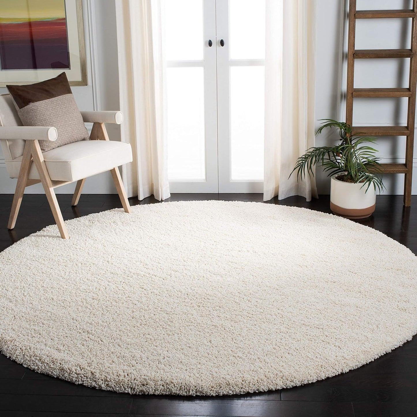 SAFAVIEH Milan Shag Collection Area Rug - 3ft Round, Ivory