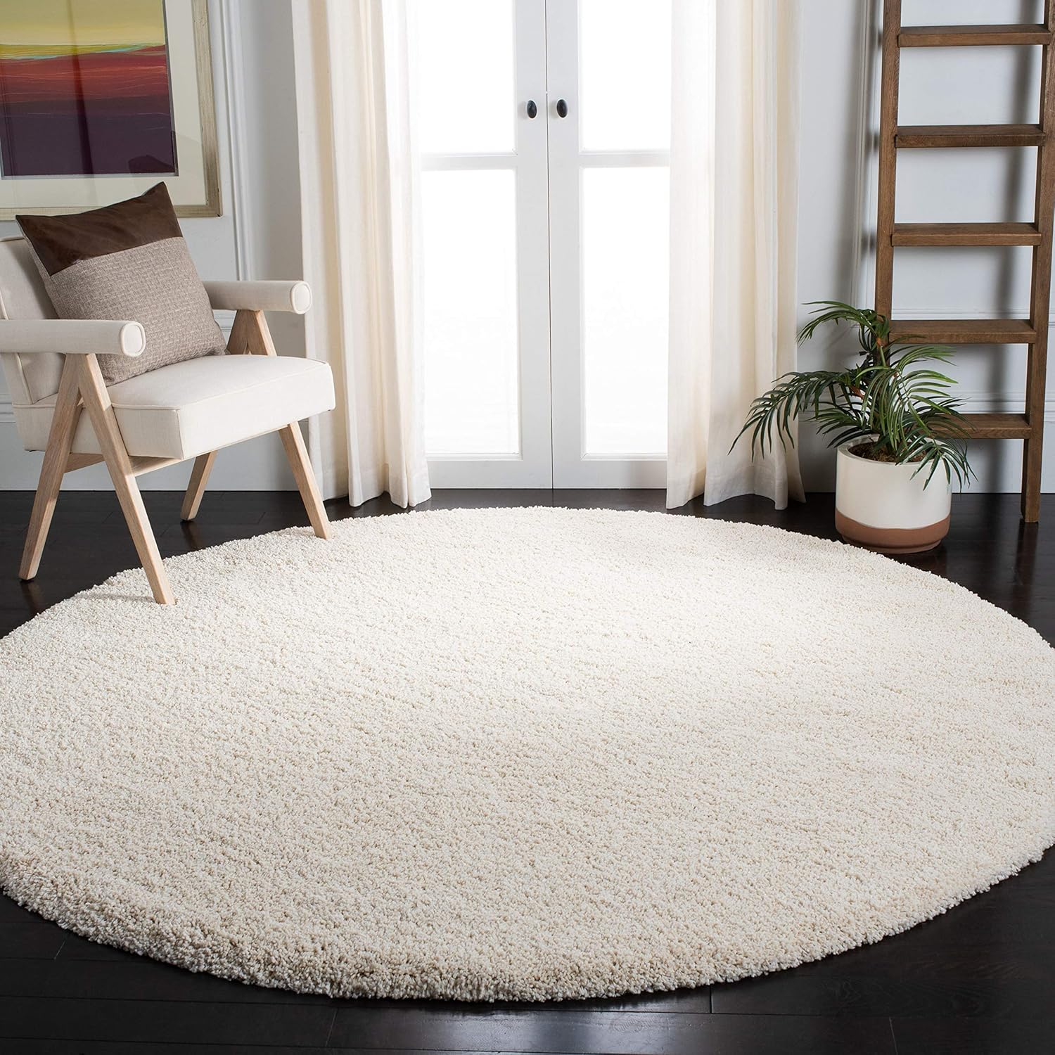 SAFAVIEH Milan Shag Collection Area Rug - 3ft Round, Ivory