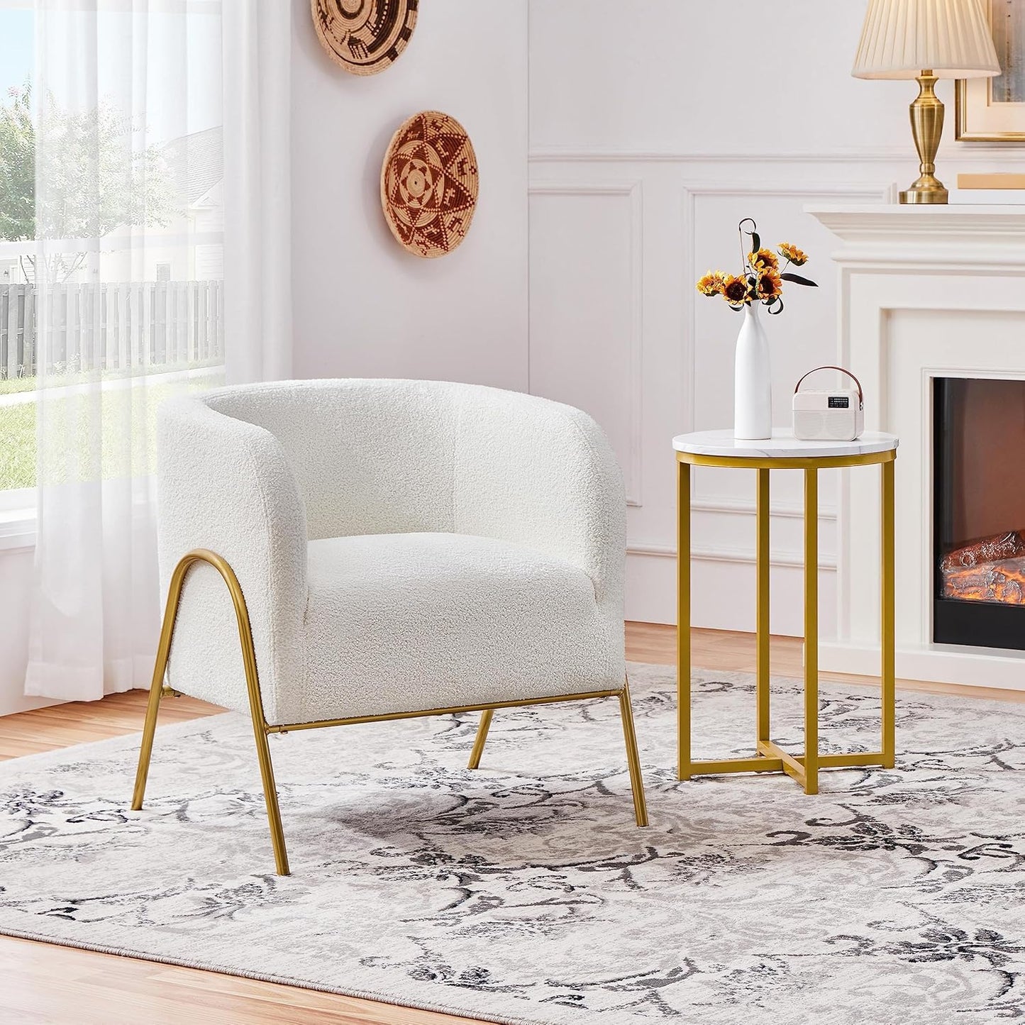 Cozy Boucle Vanity Chair in Ivory
