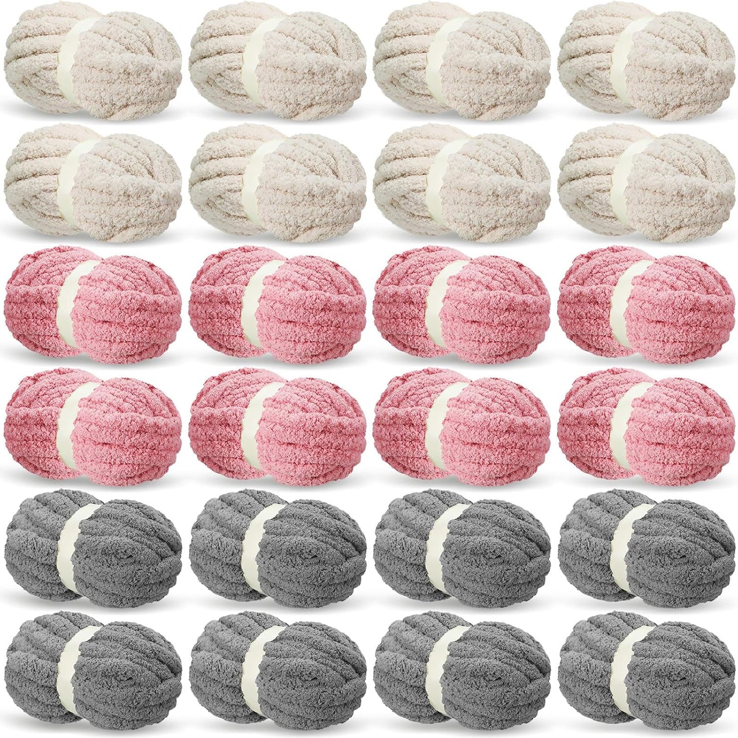 Chunky Chenille Yarn for Crocheting Blanket - 24 Pack