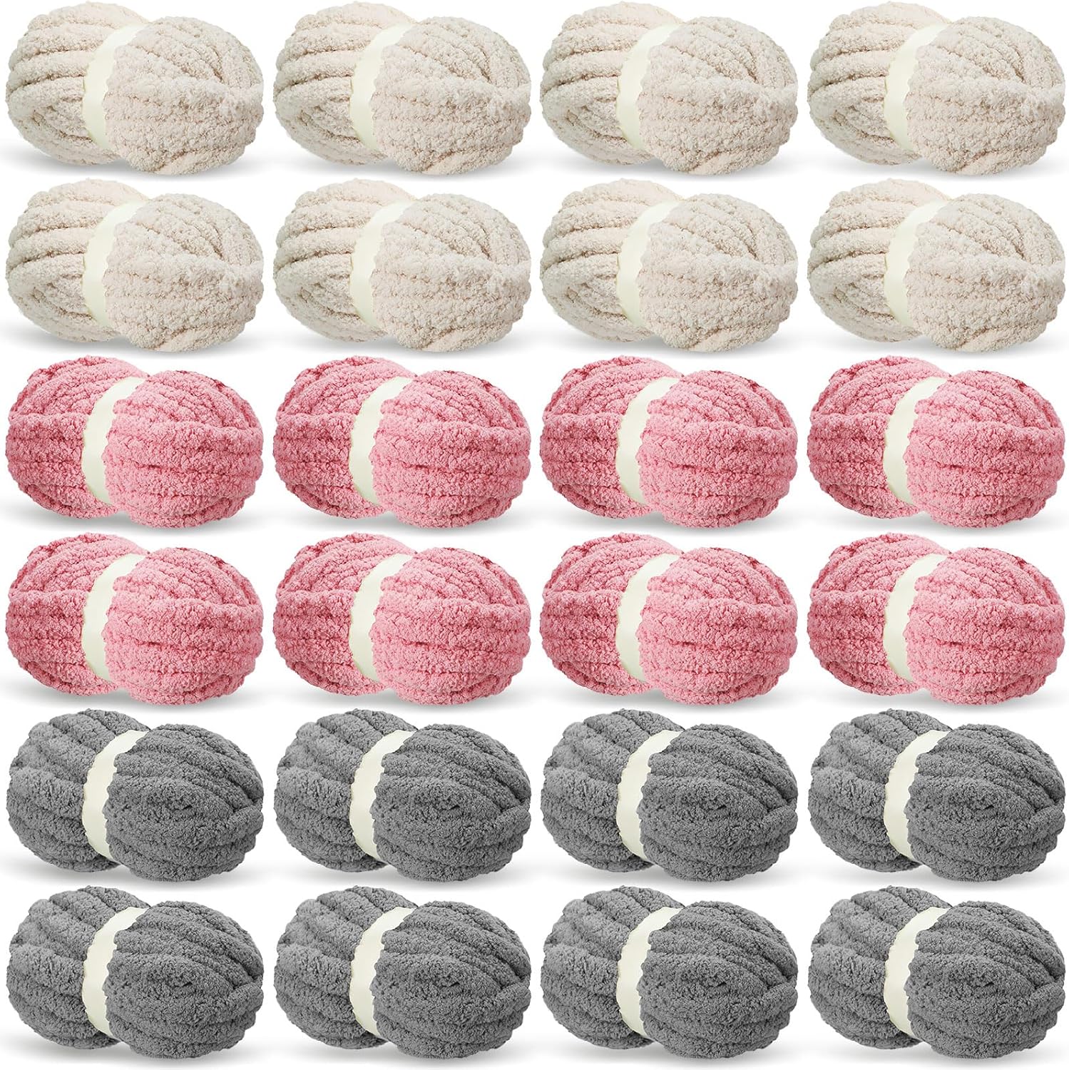 Chunky Chenille Yarn for Crocheting Blanket - 24 Pack