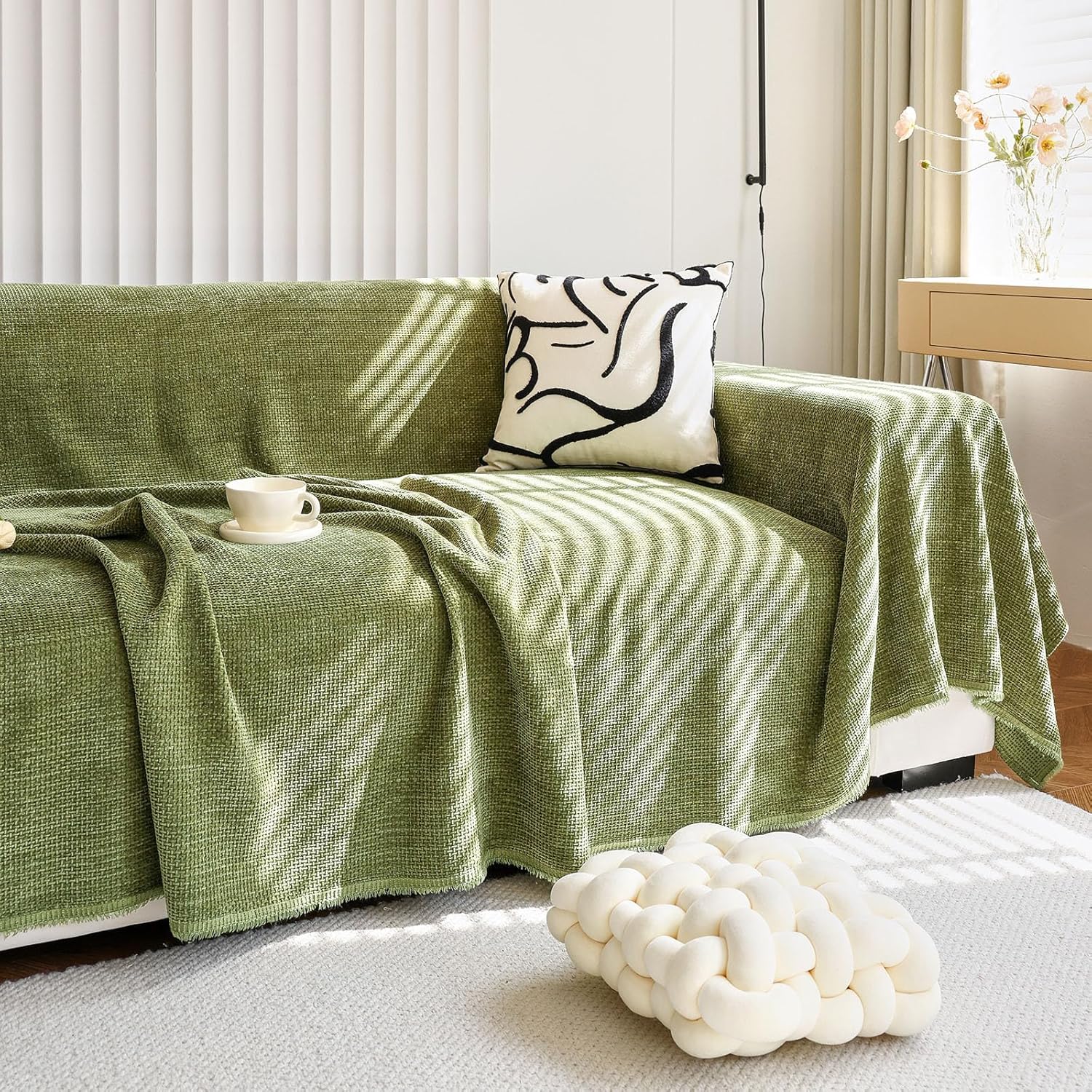HANDONTIME Dark Green Couch Cover for Sofa - Stylish & Washable