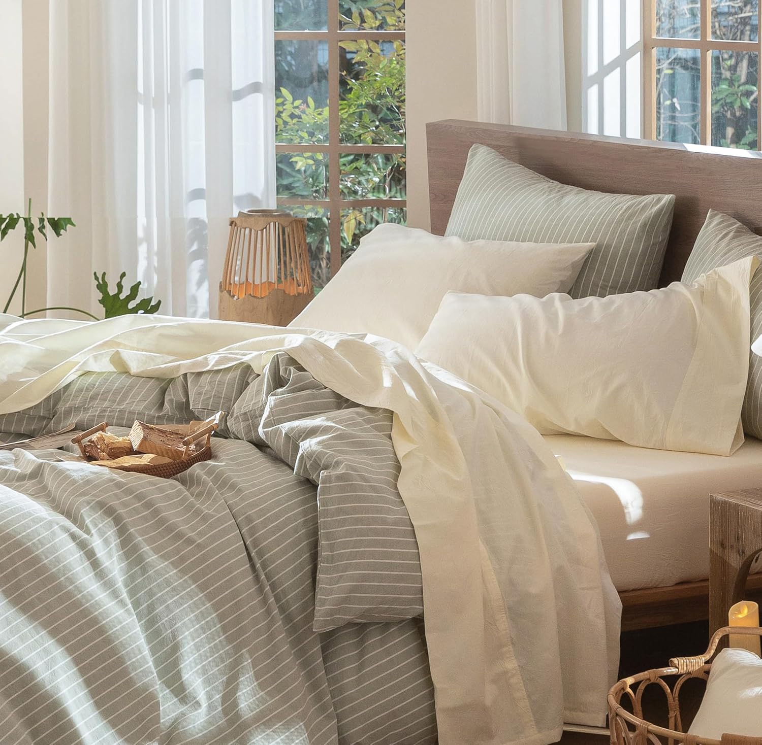 MooMee Bedding Sheet Set 100% Washed Cotton for Ultimate Comfort