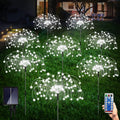 8 Pack Outdoor Solar Garden Lights Firework String Lights - Remote, 8