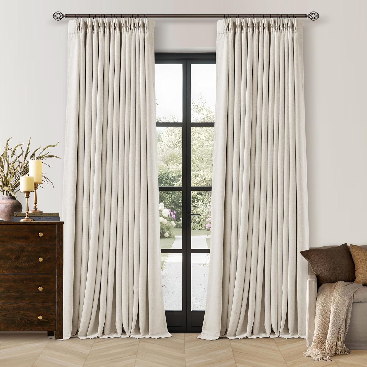 100 Inch Blackout Linen Curtains for Sliding Glass Doors