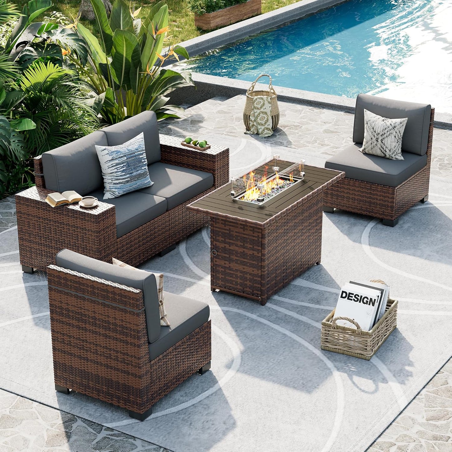 UDPATIO Patio Furniture Set with Fire Pit Table for Outdoor Relaxation