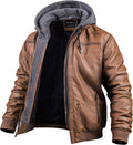 Men's Faux Leather Motorcycle Jacket with Removable Hood (Style XZXM)