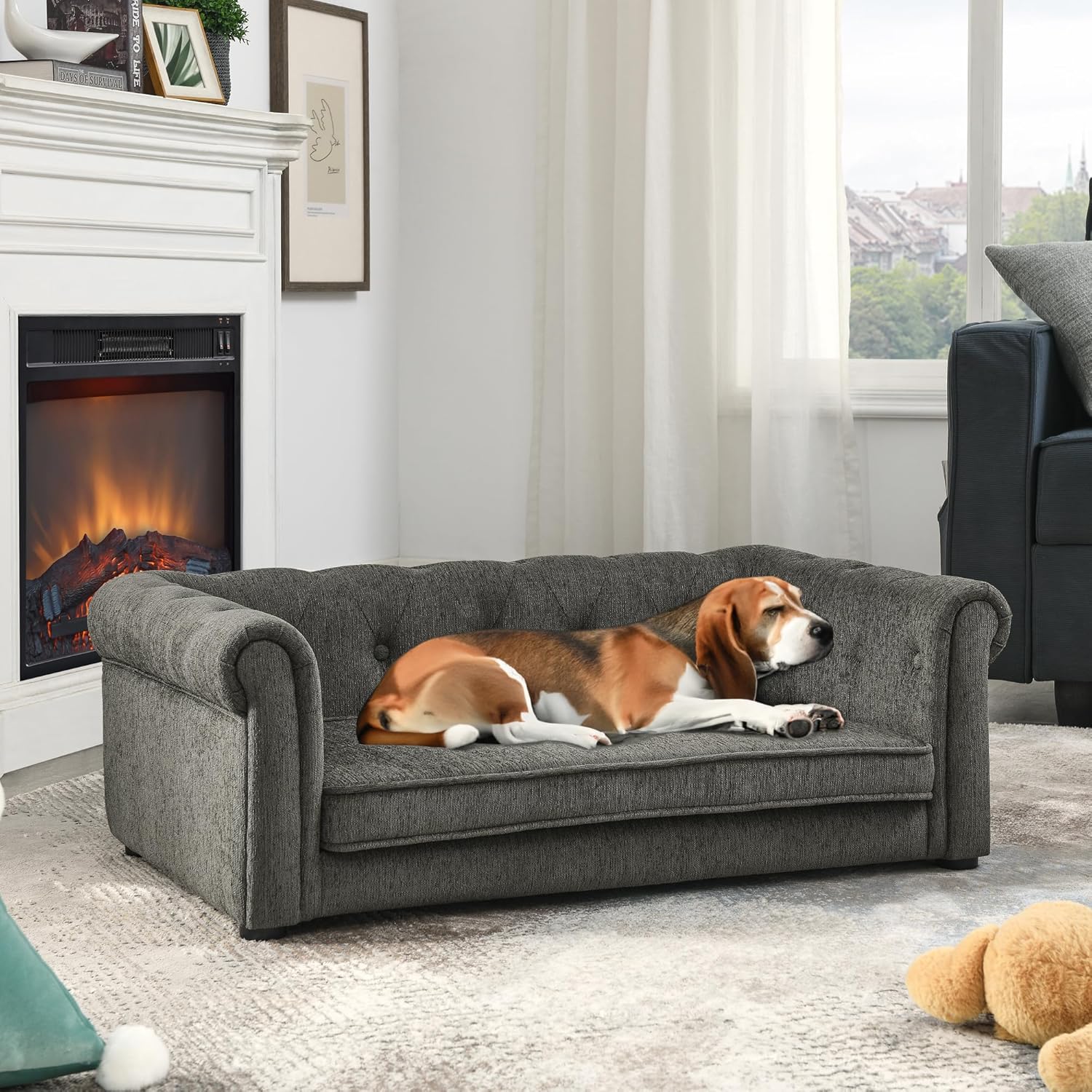 Memory Foam Dog Sofa Couch for Medium to Large Dogs in Dark Gray