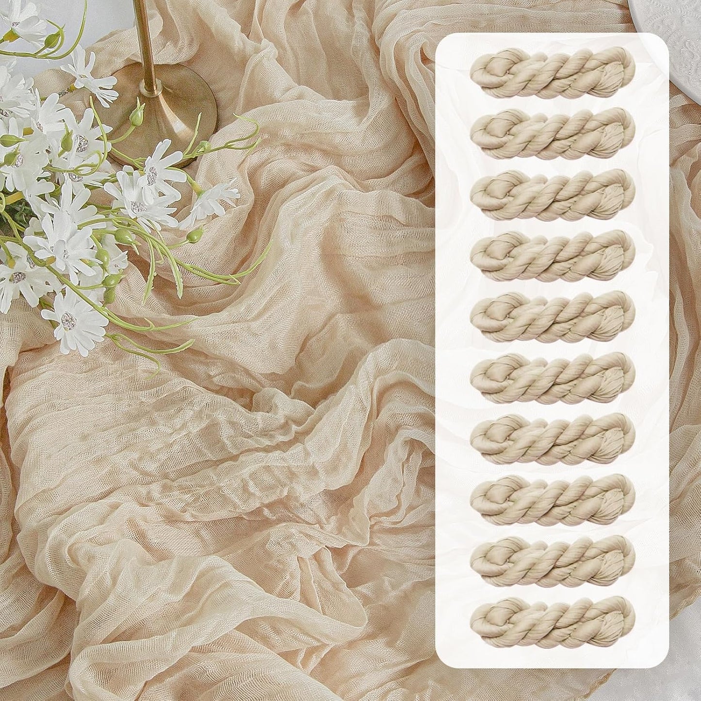 Elegant Beige Gauze Table Runner Set for Rustic Boho Events