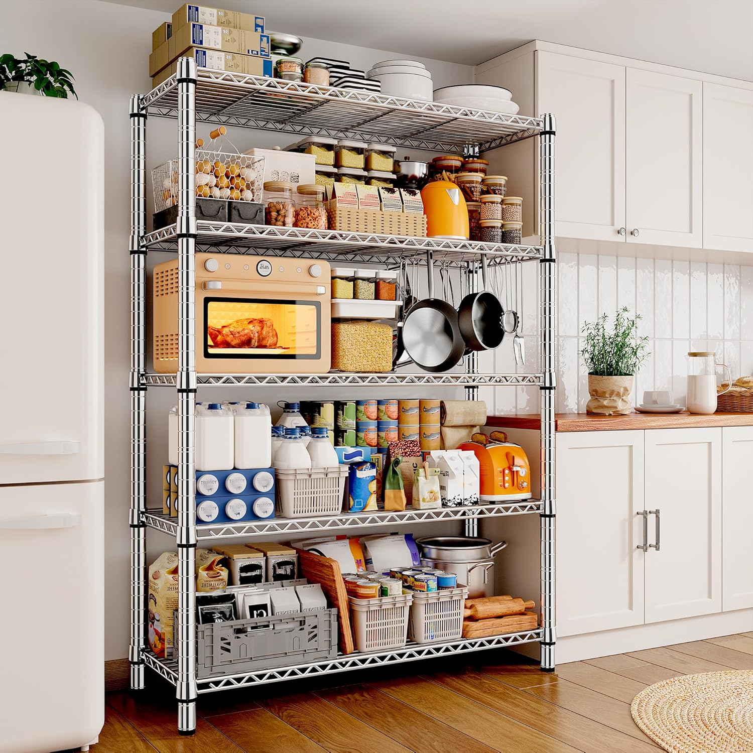 REIBII 5 Tier Metal Shelving Unit for Garage and Kitchen Storage