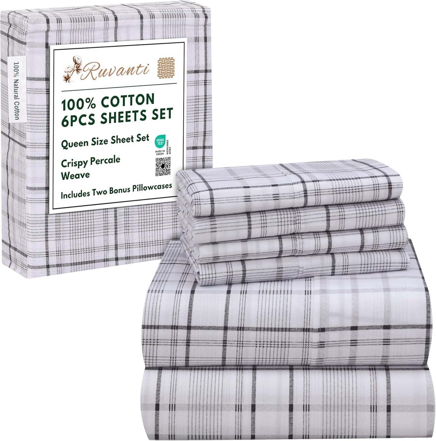 RUVANTI 6 Pcs Cotton Sheets Set - Soft, Lightweight & Breathable