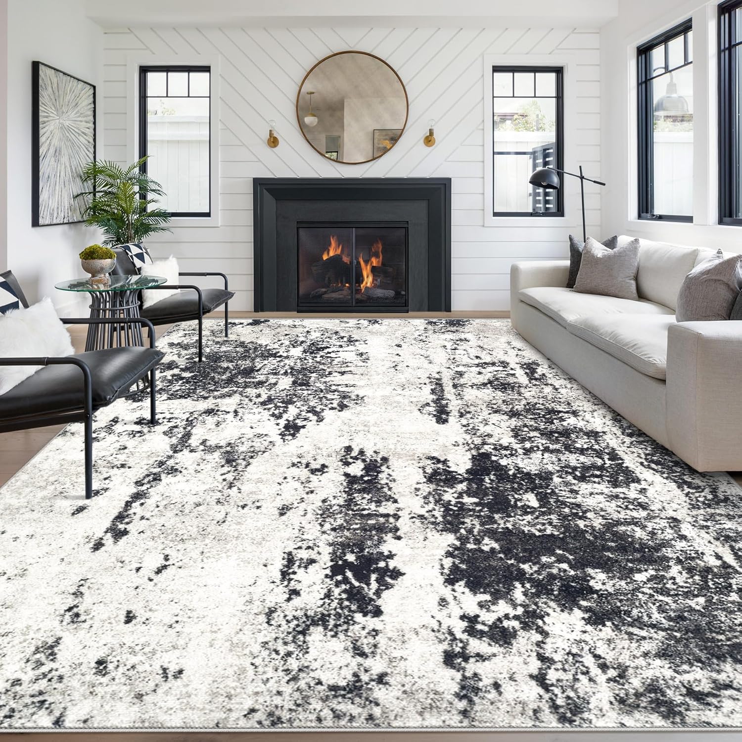 Modern Abstract Area Rug 9ftx12ft Soft Non-Slip Stain Resistant