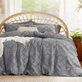 Bedsure Boho Duvet Cover Queen Size - Soft Grey Tufted Bedding